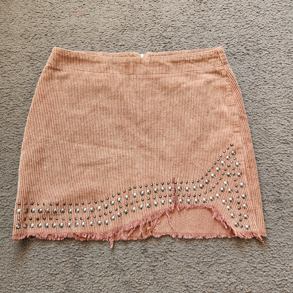 Y2K POL Skirt Women’s Large Beige Studs Micro Mini Bratz Embellished Raw Hem